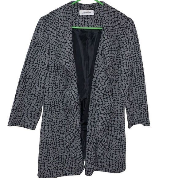 Calvin Klein Women’s Size 6 Open Front Ruffle Blazer Jacket Cardigan Grey Black - Picture 1 of 7